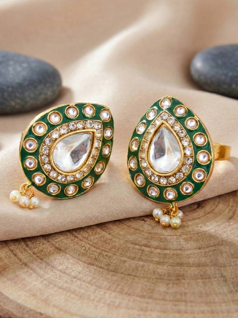 Bridal Kundan Necklace Jewellery Set For Women | Green Meenakari Gold Plated Ethnic Jewellery With Jhumk : 4125-IZR-005-G-2026