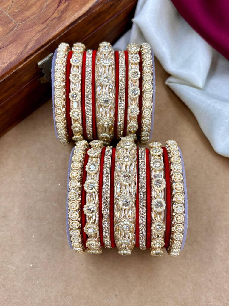 Velvet Bangles Set | Elegant Traditional Party Wear Bangles : HB-40-24-RED