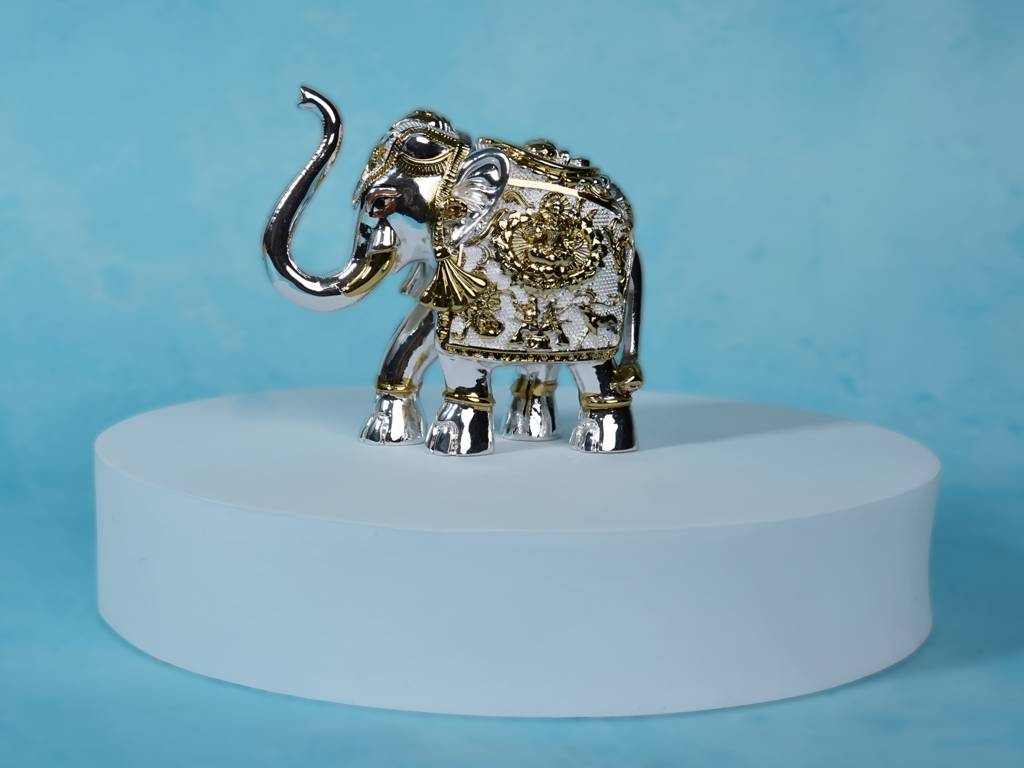 999 Silver Royal Silver Elephant Pair Decorative Figurines : SMK-GFT-HDC-007