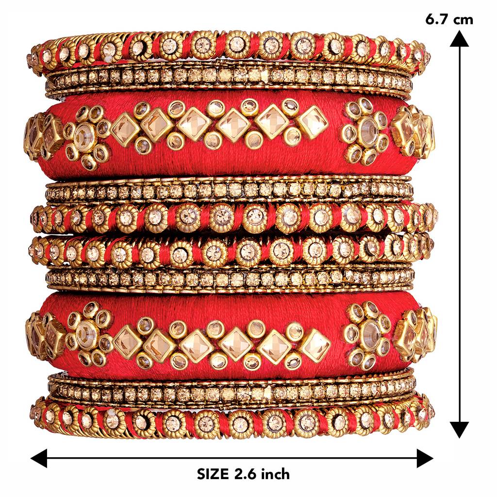 Peora Velvet Matching Fancy Silk Thread Chuda Bangle Set Navratri Gift For Women : PF51B46R
