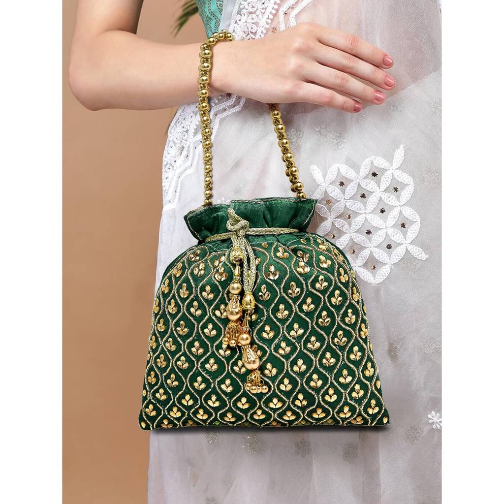 Potli Bags For Women Girls Evening Bag Wristlet Ethnic Bridal Purse With Drawstring : P27GRN