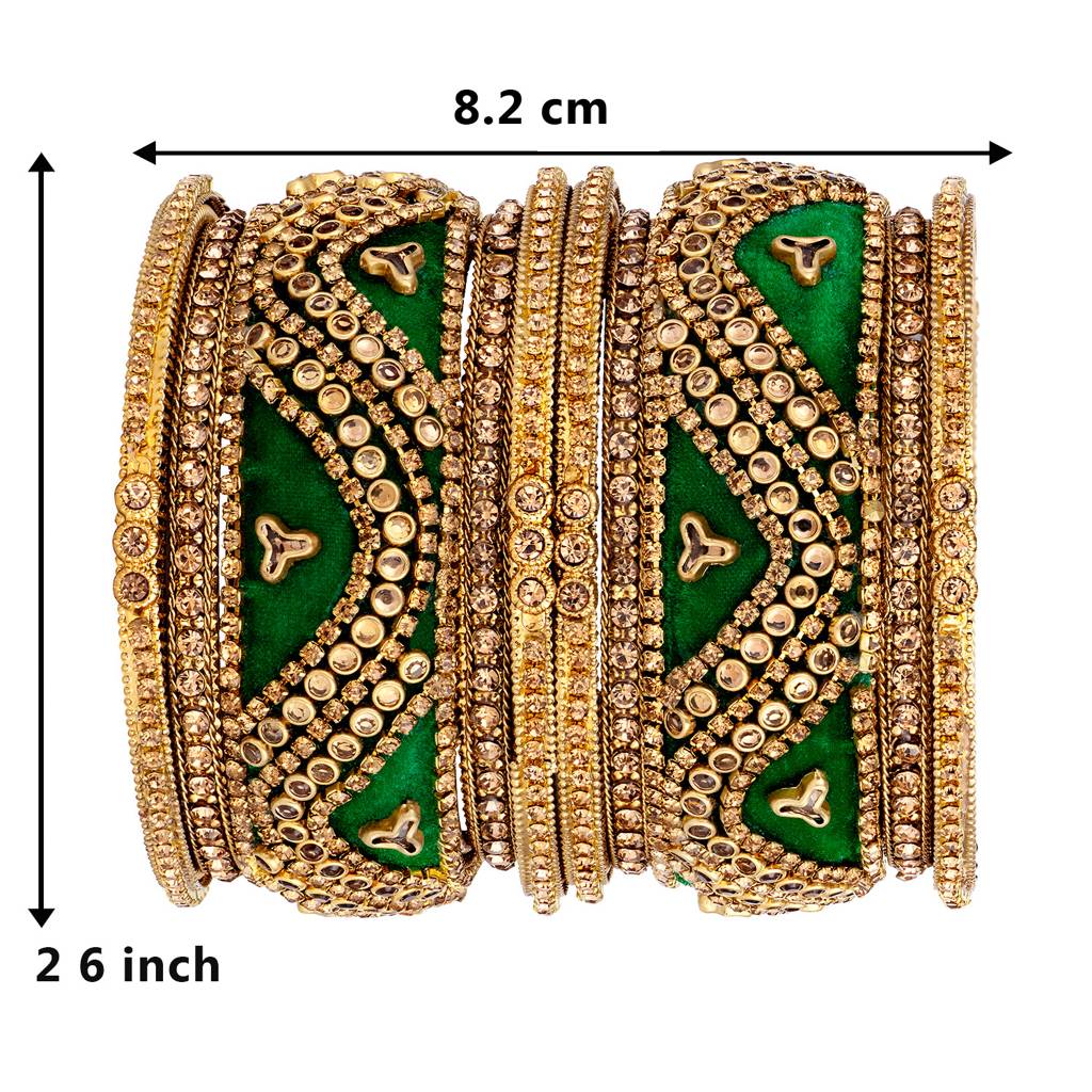 Kundan Floral Velvet Chuda Bangle Set Indian Traditional Ethnic Bridal Dulhan Wedding Fashion Jewellery For Women : PF51B30G