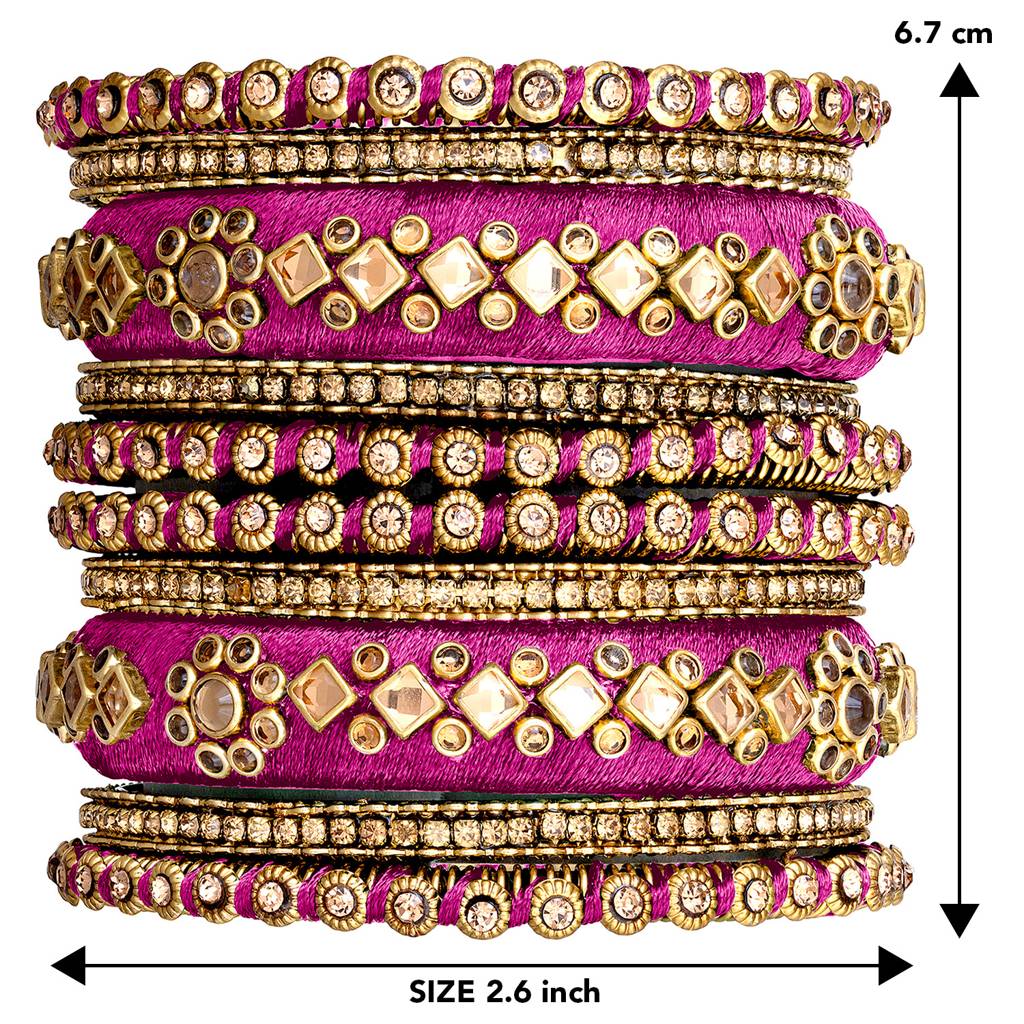 Peora Velvet Matching Fancy Silk Thread Chuda Bangle Set Navratri Gift For Women : PF51B46RP
