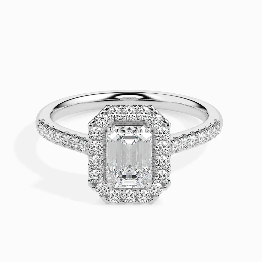 1 Carat Emerald Solitaire Ring With Halo In Diamond Band : 09kWhiteZNR155F10