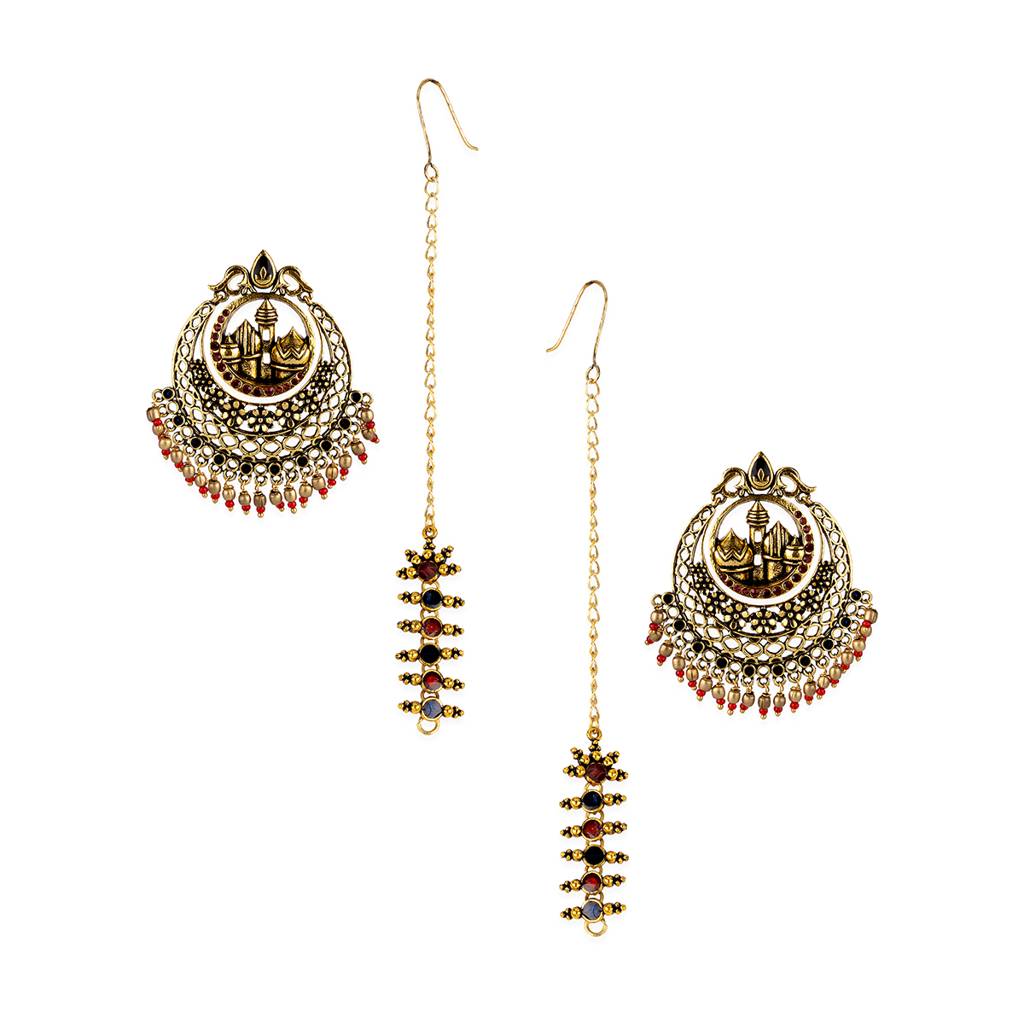 Arabian Nights Crescent Moon Antique Gold Necklace Set : 8905124424478