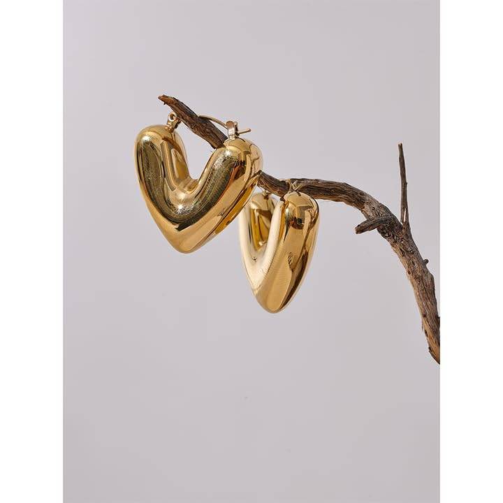 Aahana Curved Heart Hoops - Gold | 18K Gold Plated | Waterproof, Hypoallergenic & Anti-Tarnish : DSVDJY05250348