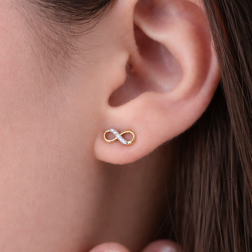18K Gold Vermeil Minimal Infinity Pavé Stud Earrings With Cz Diamond : KES0026-Gold