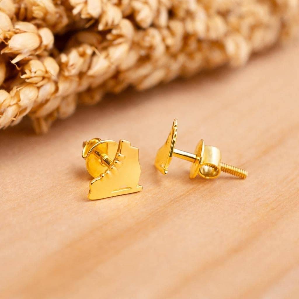 925 Silver Skate Shoe Stud Earrings Gold Finish Sporty : SE_000989