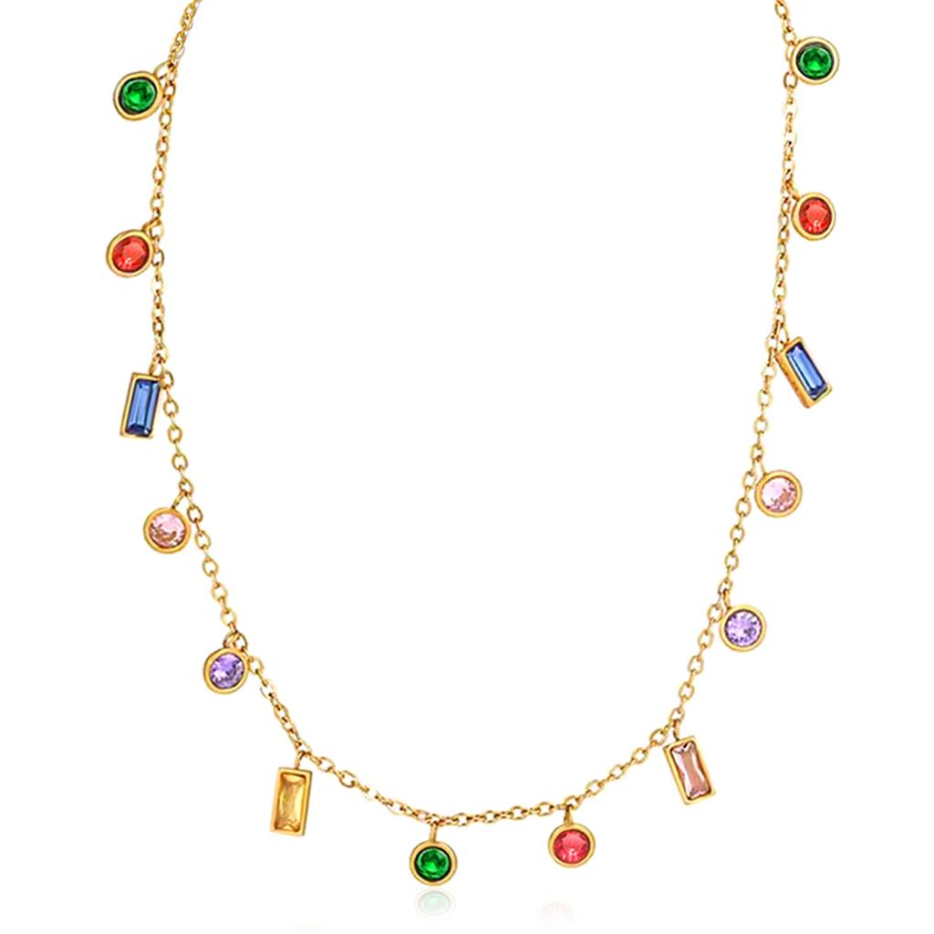 Gold Plated Multi Color Crystal Studded Necklace Fashion Jewellery Gift For Women Girls : PX9N136
