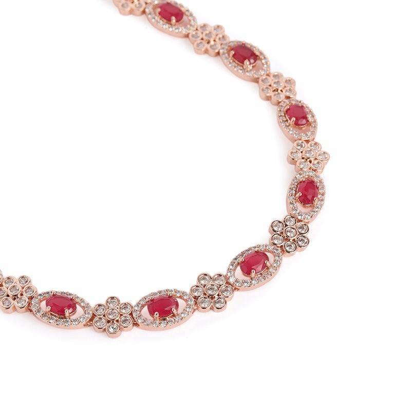 Dazzling Cz Leaf Motif Necklace Set | Festive Ready : AD-884-RGRBNKER