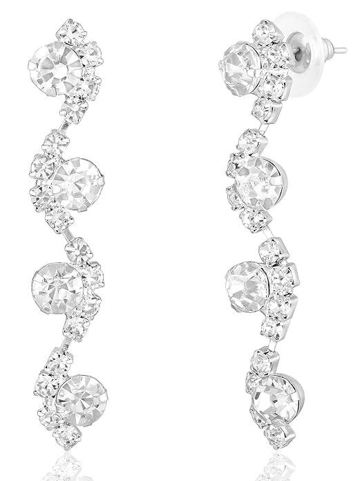 Silver Plated Crystals Studded Necklace Earrings & Bracelet Set Fancy Jewellery For Women & Girls : PX9N110