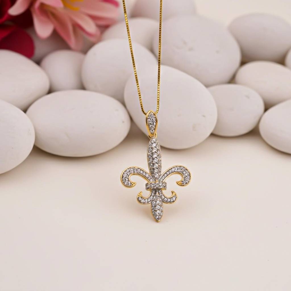 Silver Fleur-De-Lis Cz Pendant : ZLP-1178