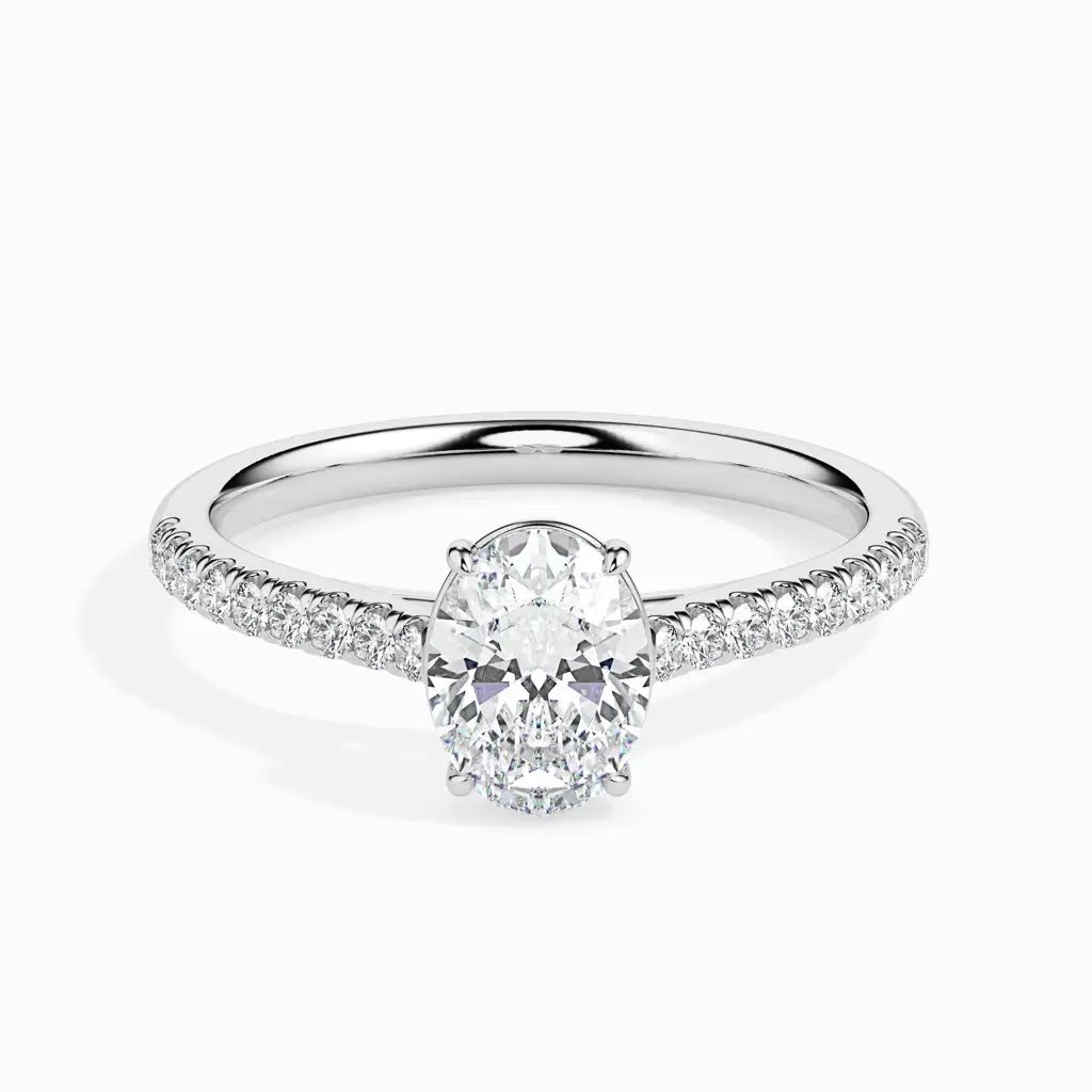 1.5 Carat Oval Solitaire Ring In Diamond Band : 09kWhiteZNR109F10