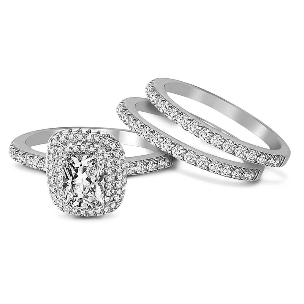 Silver Plated Crystal & Cubic Zirconia Studded Set Of 3 Solitaire & Eternity Ring Contemporary Jewellery For Wo : PX9R3027SW-7