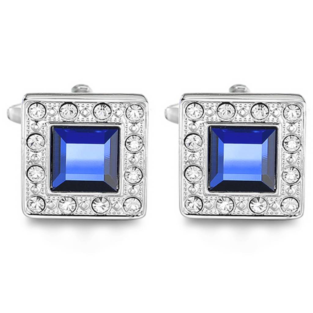 Silver Plated Ocean Blue Navy Swarovski Crystal Square Cufflinks For Men Boys Business Gift : PX9CL30