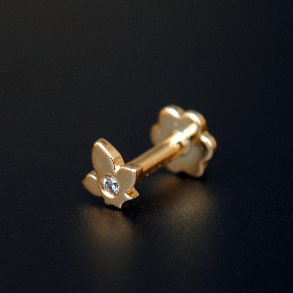 Natural Diamond Maple Leaf Nose Stud In 14K Yellow Gold : NP179-14Y-E-S