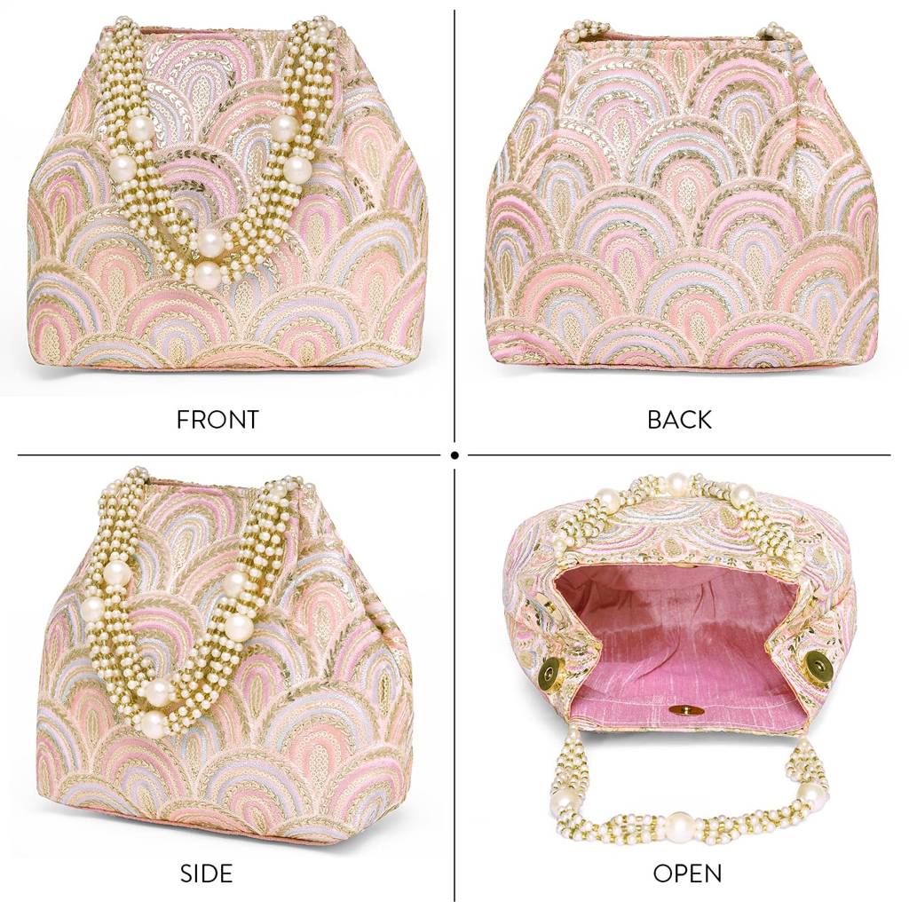 Sequins Motifs Potli Bag For Women Handmade Wristlet Handbag Stylish Bridal Purse Fashion Bag For Girls : P206PK-L