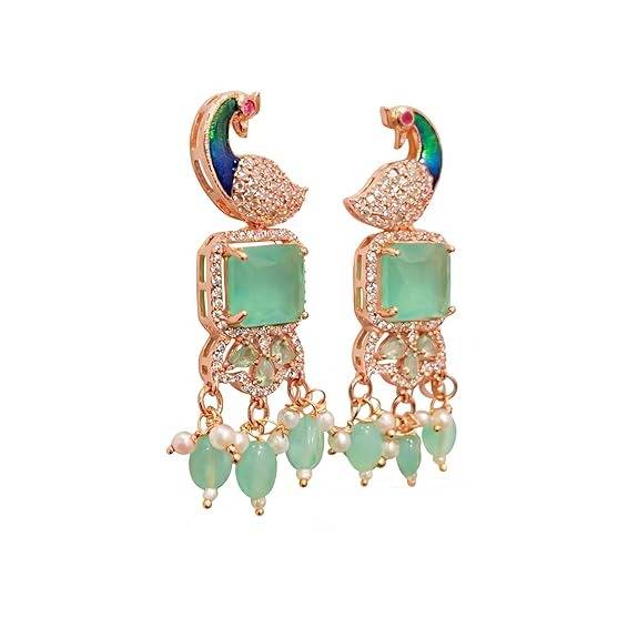 Rose Gold Peacock Dangle Earrings : AD-934-RGMGERER