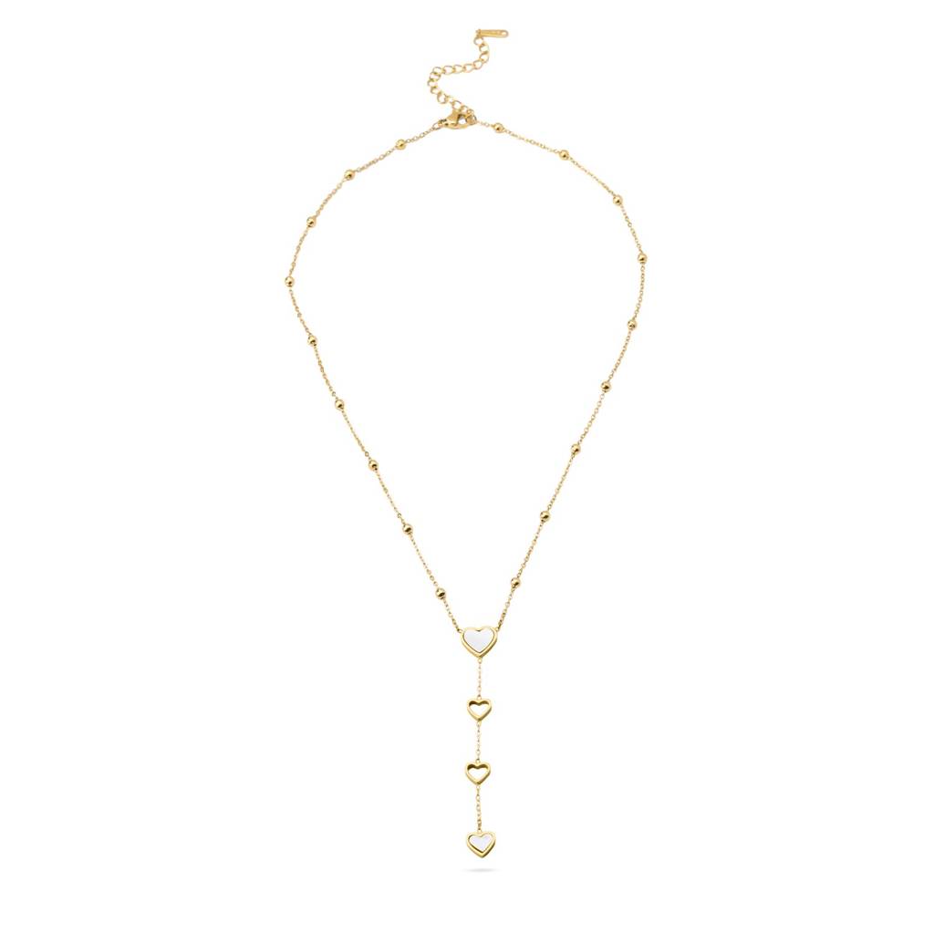 Multi Heart Linked Lariat Necklace For Women - Waterproof & Anti-Tarnish : NK0837