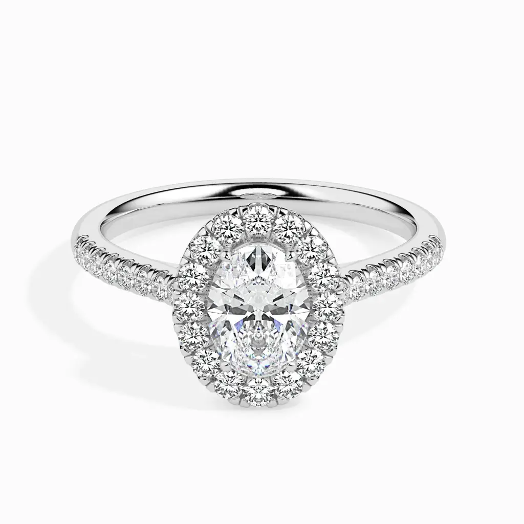 1 Carat Oval Solitaire Ring With Halo In Diamond Band : 14kYellowZNR153F10