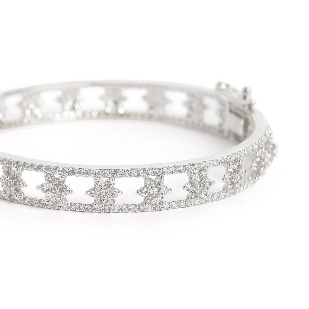 Cz Flower Bangle With Pearl Accents | Statement Bangle : AD-053-IRWEBANGLE