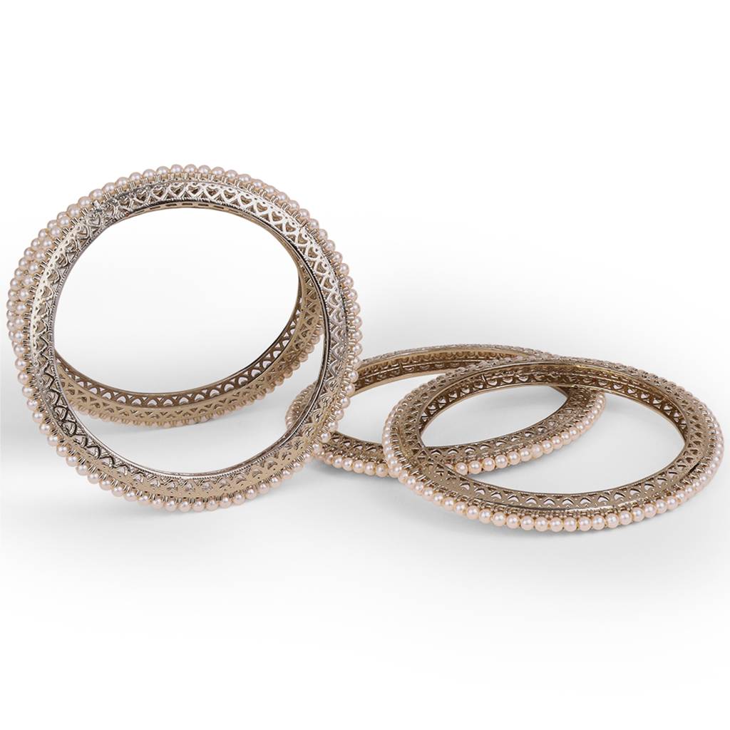 Glimmery Pearl Antique Gold Plated Set Of 4 Bangles For Women : 6BG172_210
