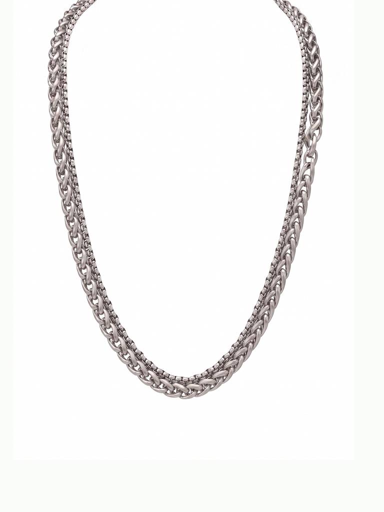 Fancy 2 Layer Braided Curb Chain For Men & Boys Silver Plated Stainless Steel Casual Stylish Design Jewellery Birt : PX9CH120S