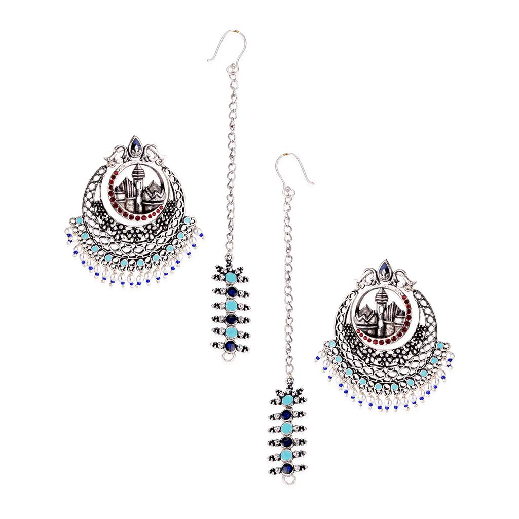 Arabian Nights Crescent Moon Oxidized Necklace Set : 8905124424485