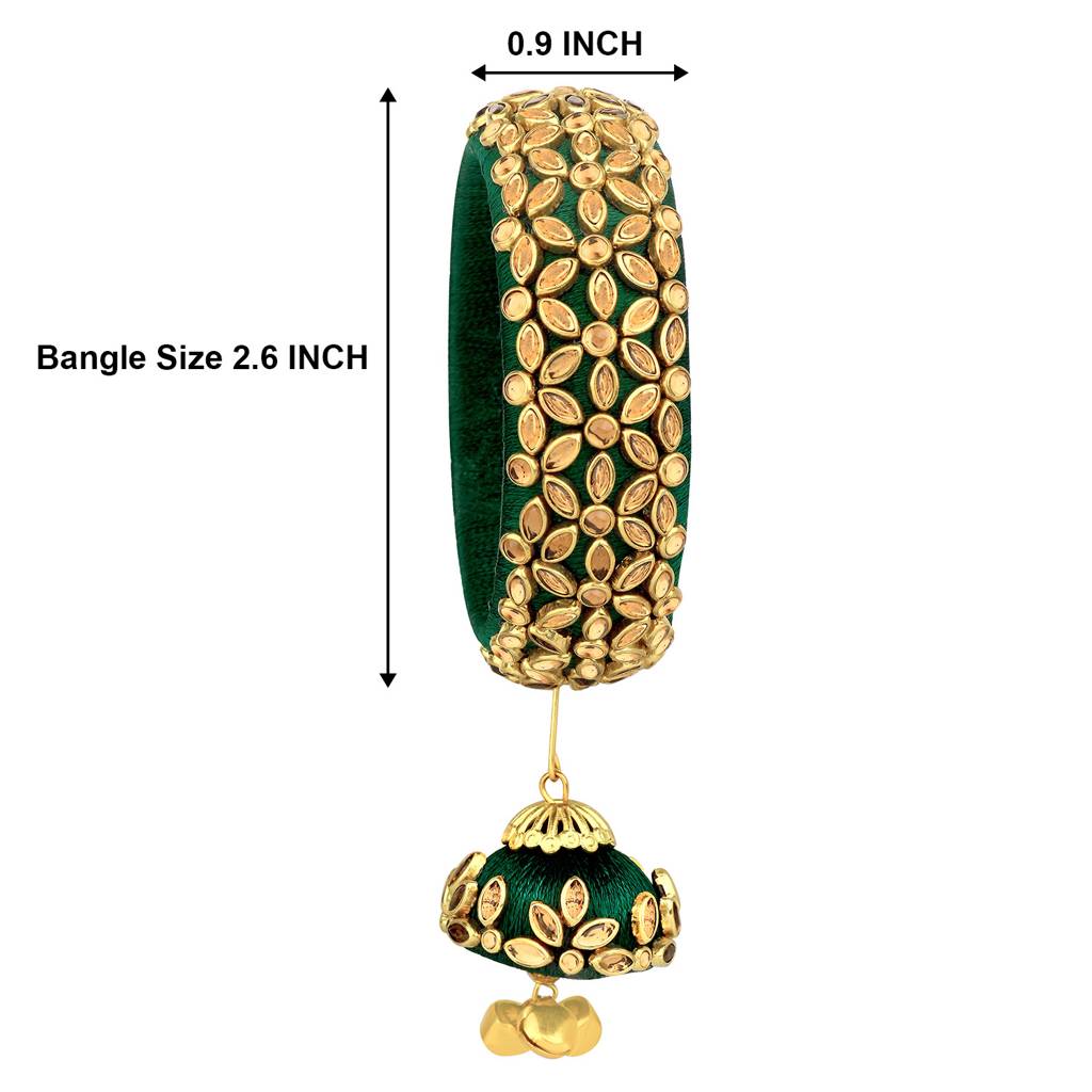 Peora Silk Thread Crystal Design With Dangling Jhumki Chuda Chura Bangle Set For Women : PF51B72G