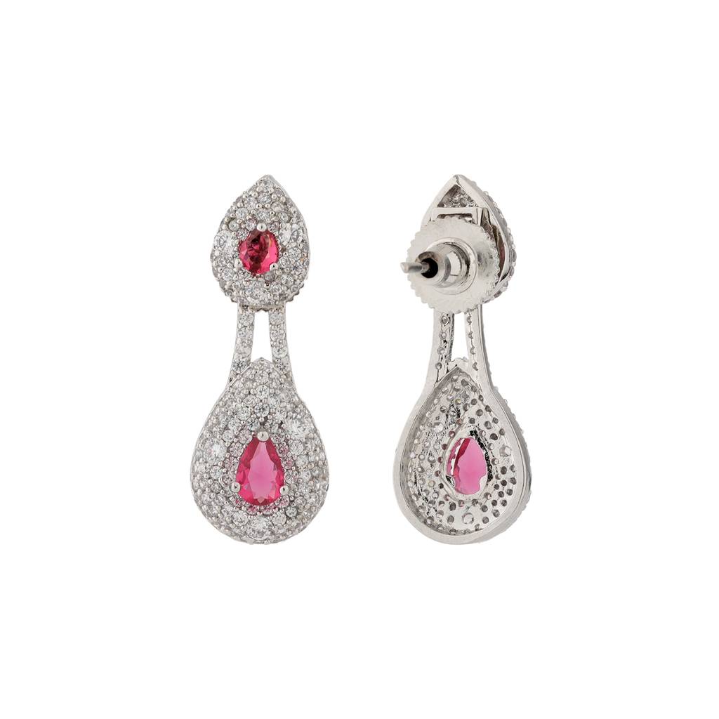 Sparkling Elegance Ruby Luxe Interchangeable American Diamond Jacket Earrings : 8905124553574