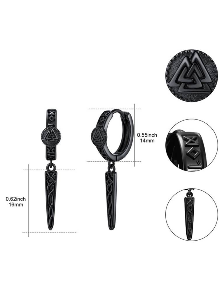 Mens Black Valknut Celtic Knots Drop Dangle Earring (Single Only) : AXY0326E1056S1