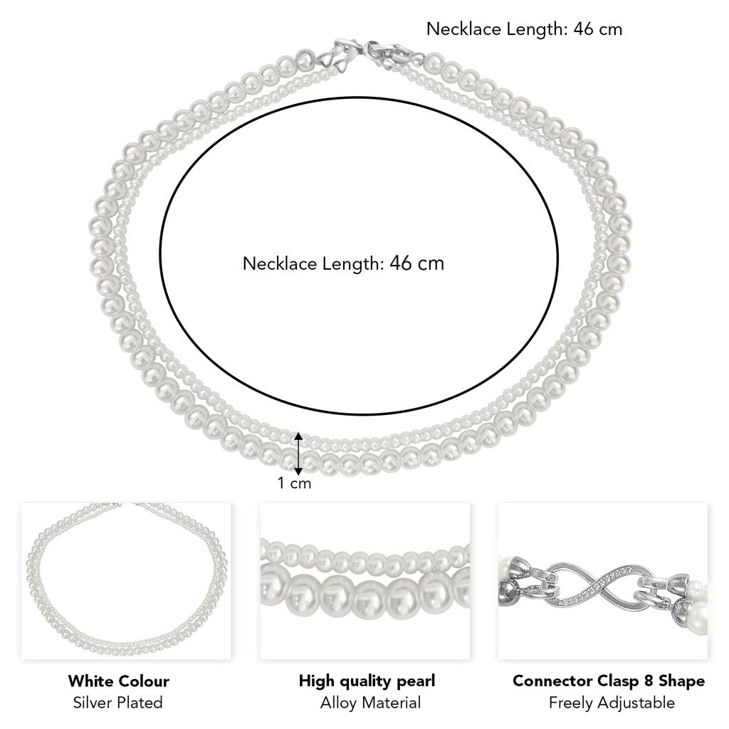 Peora Silver Plated White Beads Studded Layered Necklace Stylish Jewellery Gift For Women & Girls : PX9N73