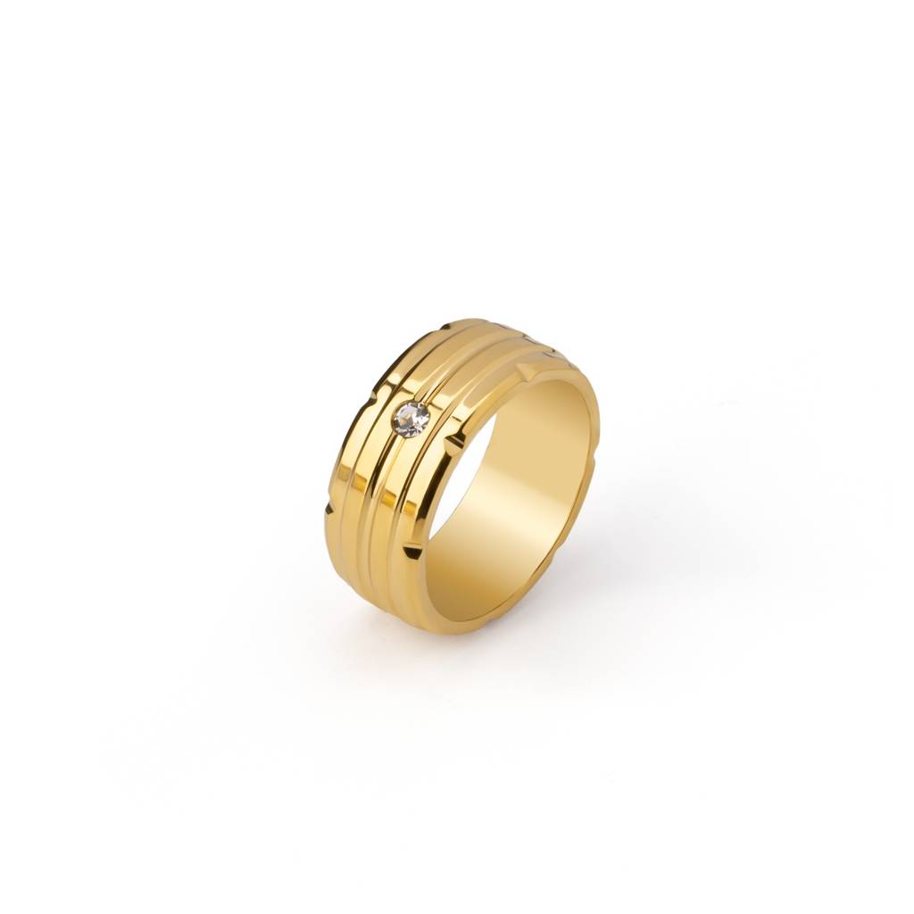 Structured Stone Accent Band Ring For Women - Waterproof & Anti-Tarnish : RG0258-6