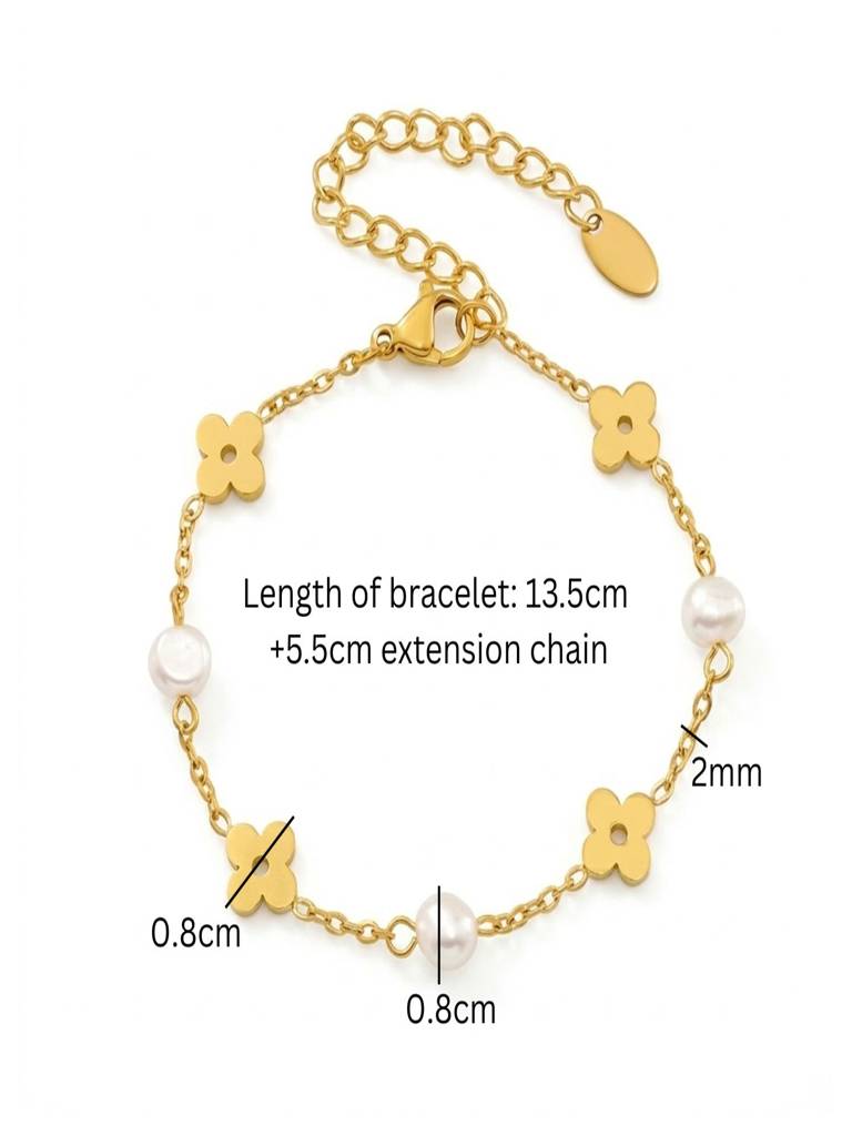 Set Of 2,18Kplated Waterproof Antitarnish Clover Pearl Charm Necklace & Bracelet : ALL0725NB241C2