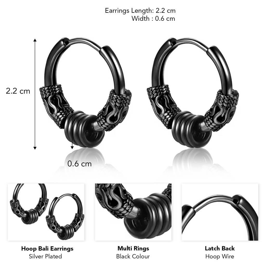 Peora Black Fancy Hoop Earrings Fashion Jewellery Gift For Men & Women : PX8E255