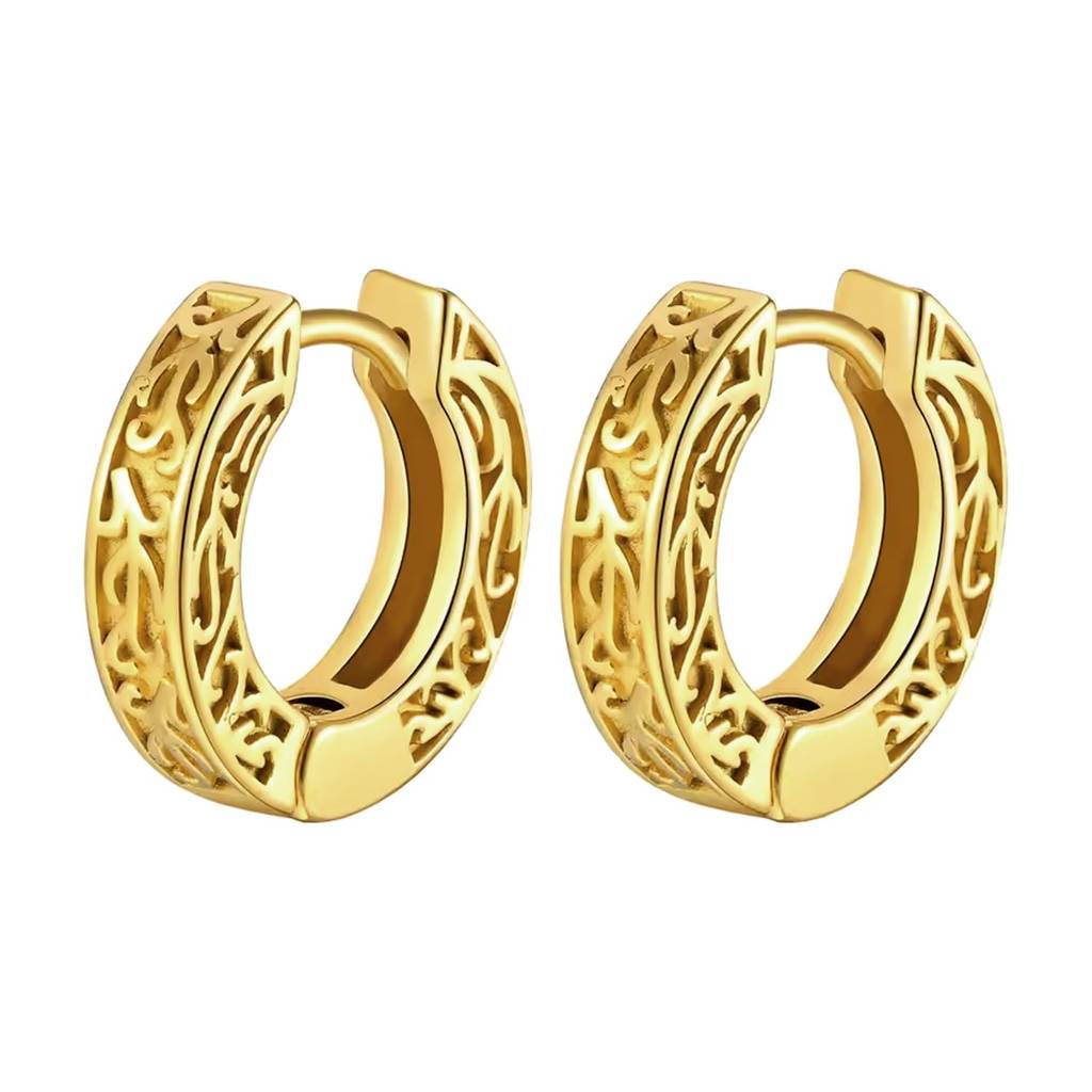 Gold Plated Fancy Huggie Bali Hoop Earrings Fashion Jewellery Gift For Men & Boys : PX9ME59G