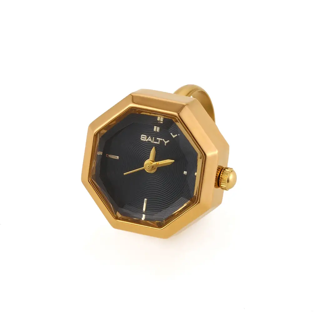 Octagon Golden Hour Watch Ring - For Women : WTR-S-0042-G-BK