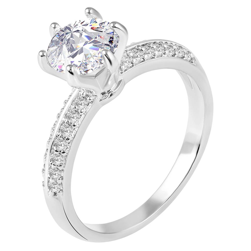 White Stylish Solitaire Finger Ring For Women & Girls | Silver Plated | Size - Us 7 | Cubic Zirconia & Crystal Stu : PX9R3010W