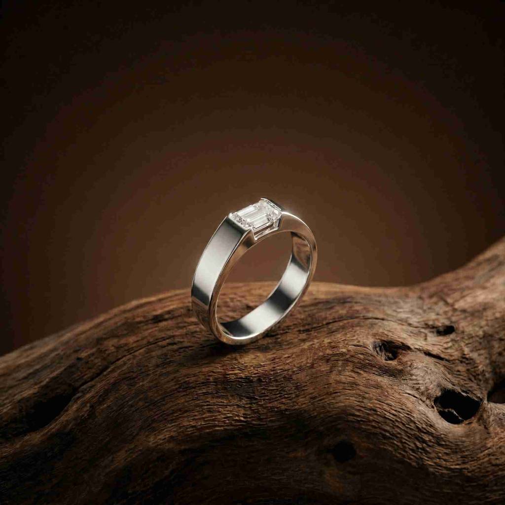 1.02Ct Moissanite Emerald Cut Minimal Ring For Men'S : ZLM-10068-14N