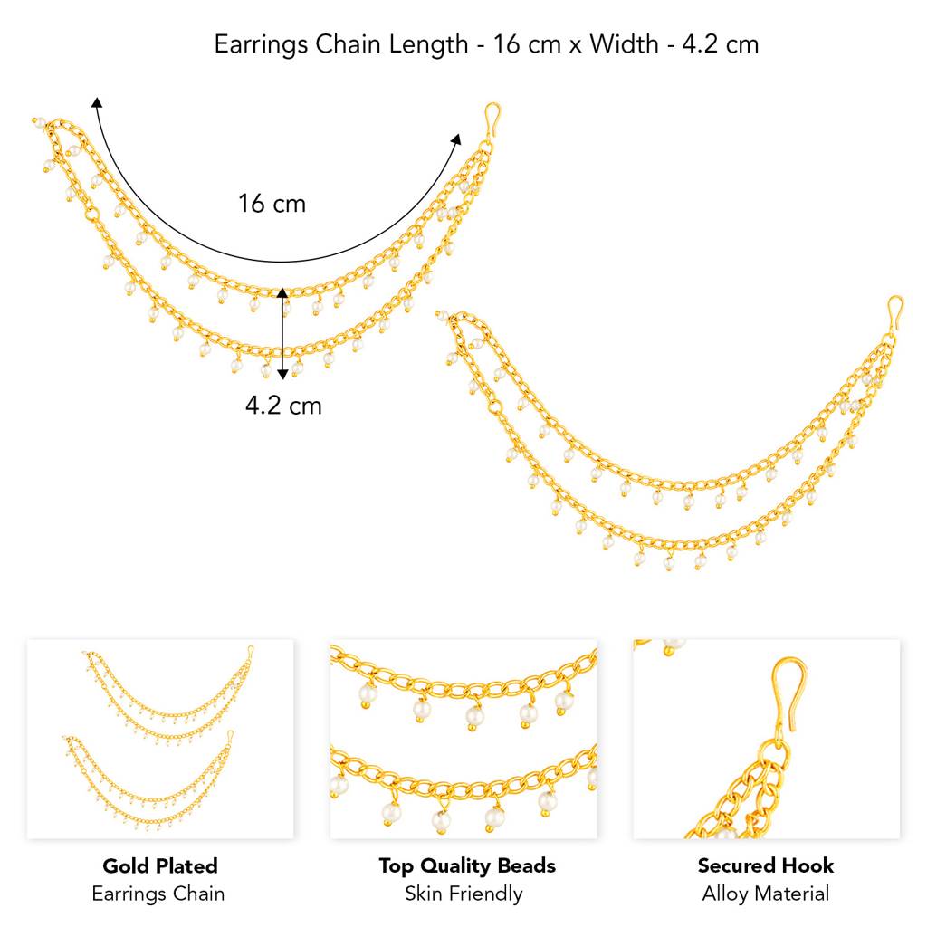 Peora Gold Plated Beads Studded Double Layer Earrings Chain Ethnic Jewellery Gift For Women & Girls : PF104EC01