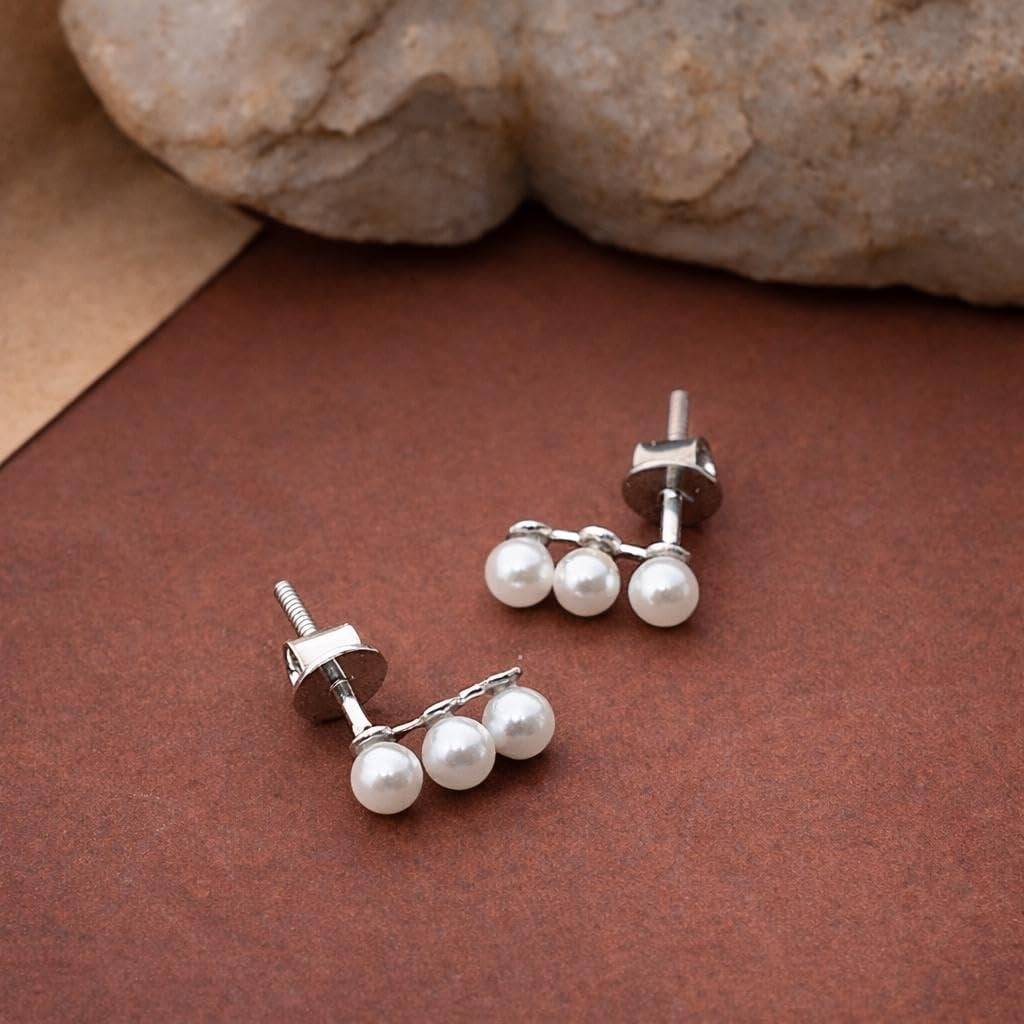 925 Silver Multi Pearl Drop Stud Earrings Dainty : SE_000922