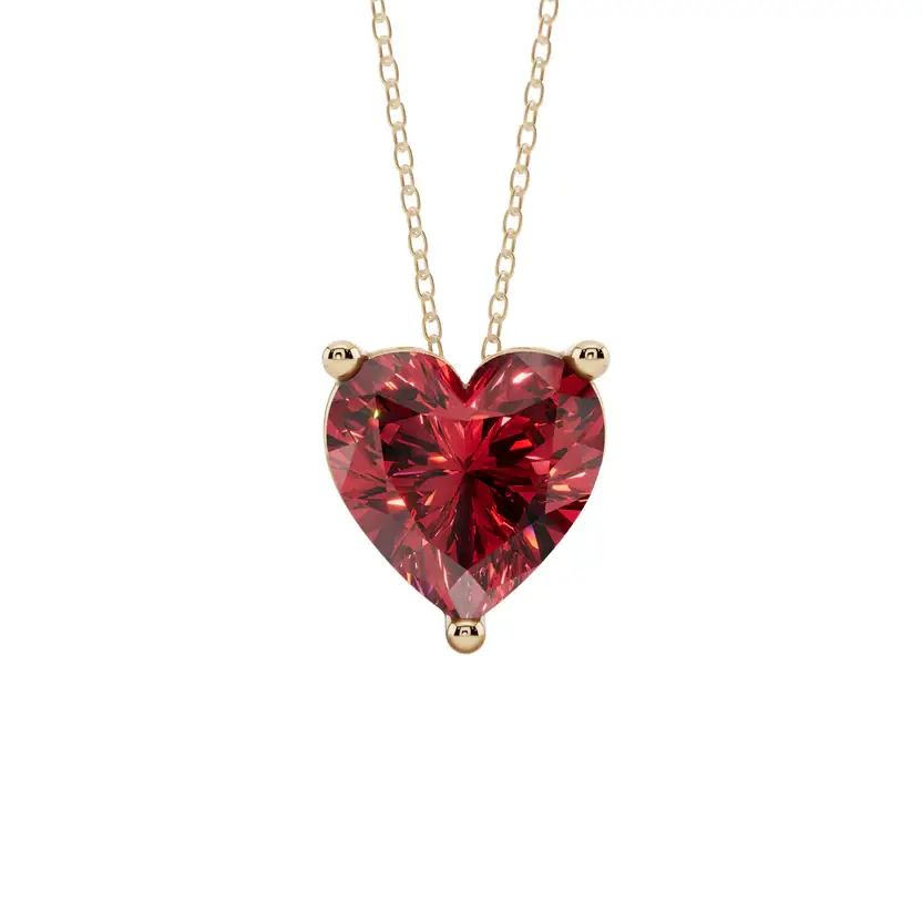 Red Heart Solitaire Semi Silver Pendant Necklace : HERT-RED-10-SM-G-C