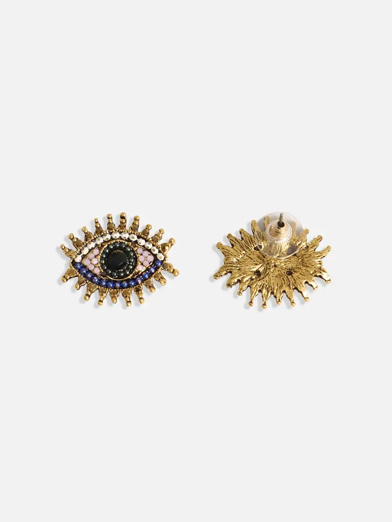 Jerika-Women'S White & Blue Evil Eye Stud Earrings : SOHIER9769
