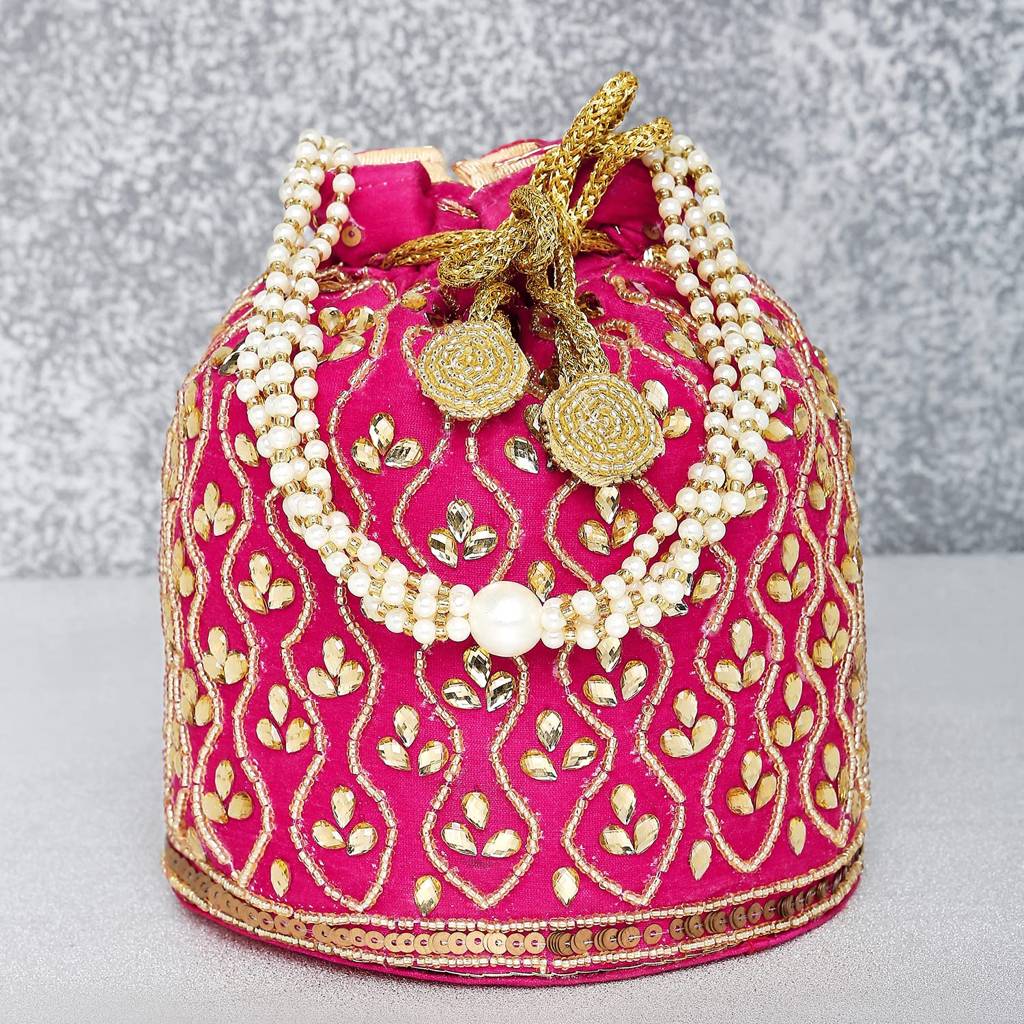 Embroidered Potli Bag For Women Handmade Ethnic Purse Evening Handbags Stylish Bridal Fashion Clutch Bag Gift For Girls : P88RP