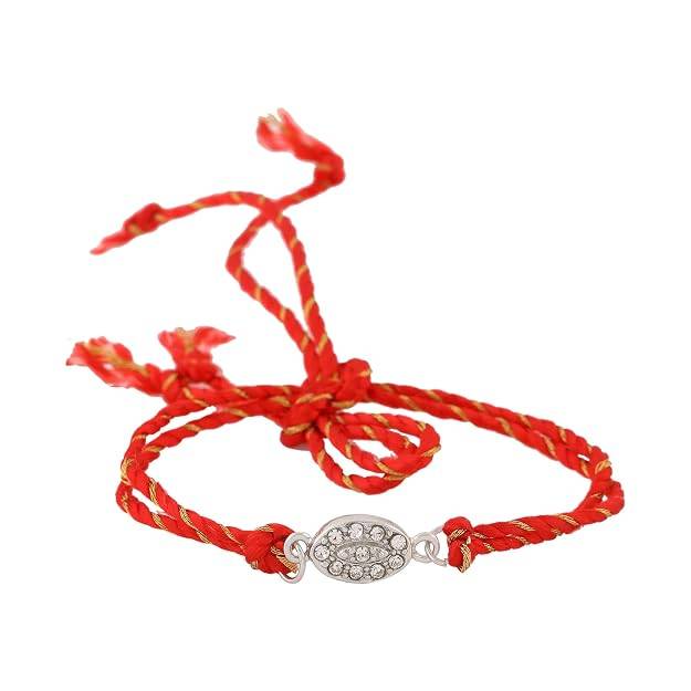 Rhodium Plated Designer Rakhi With Austrian Crystals And Fancy Silk Thread, Multicolour, One Size : 188-IG-RAKHI