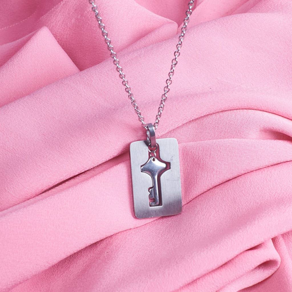 Silver Lock And Key Love Bracelet And Necklace Set : BN24336-S