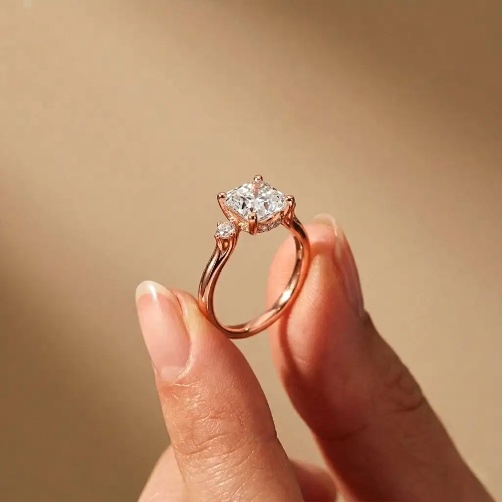 2.58Ct Moissanite Asscher Cut Three Stone Ring : ZLM-10030R-10N