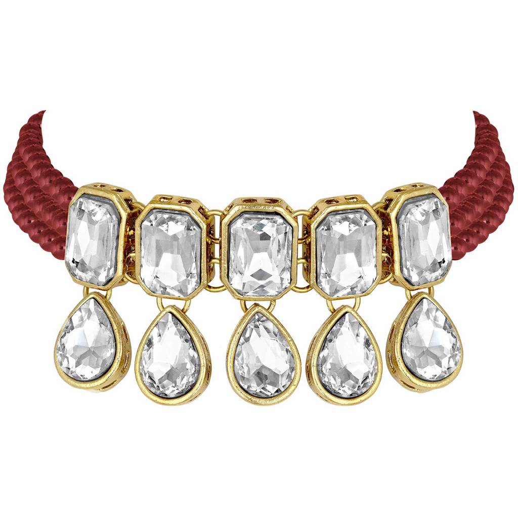 Crystal Pearl Traditional Ethnic Bridal Choker Necklace With Earrings Jewellery Set For Women Girls : PF24N2905M