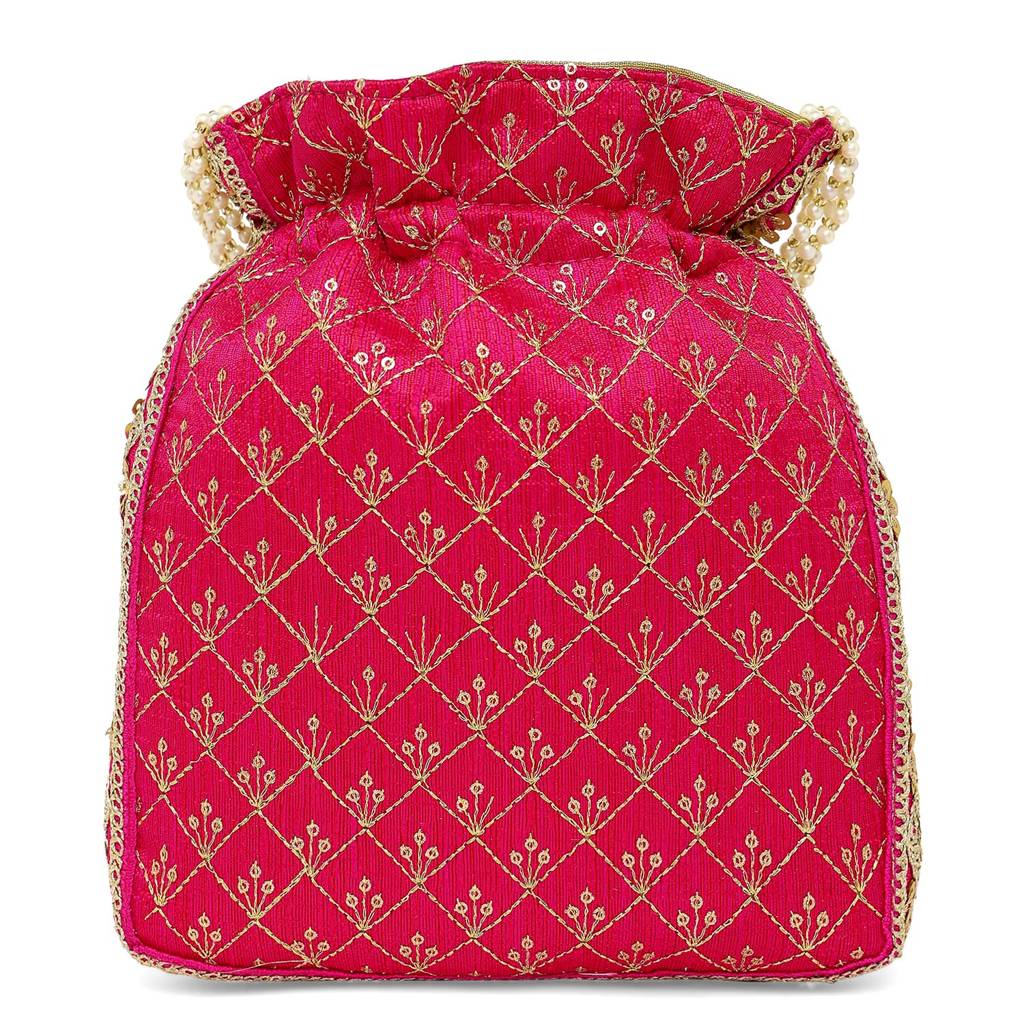 Rani Pink Potli Bag For Women Handmade Evening Wristlet Handbag Stylish Bridal Purse Fashion Bag For Girls (P26Rp) : P26RP