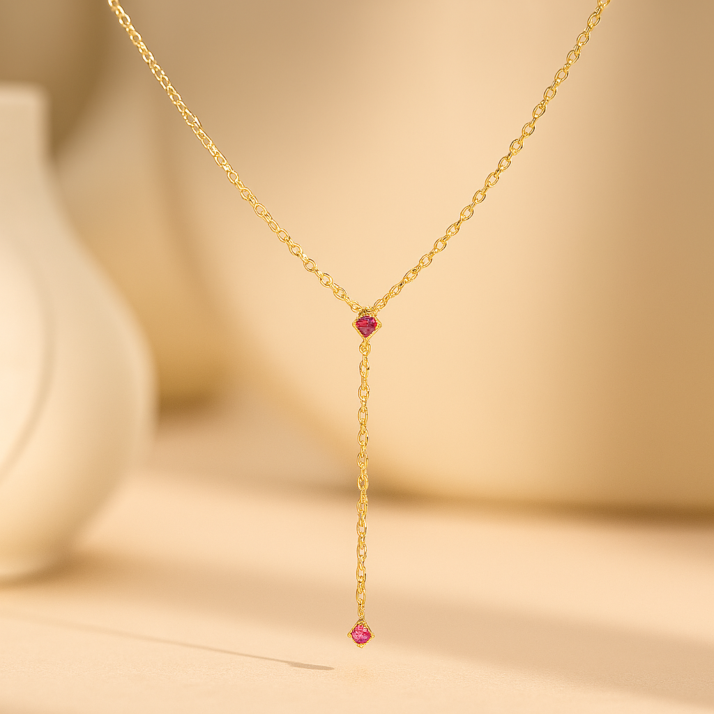 Ruby Drop Lariat Necklace : PEN_RUBYDR_S_3005